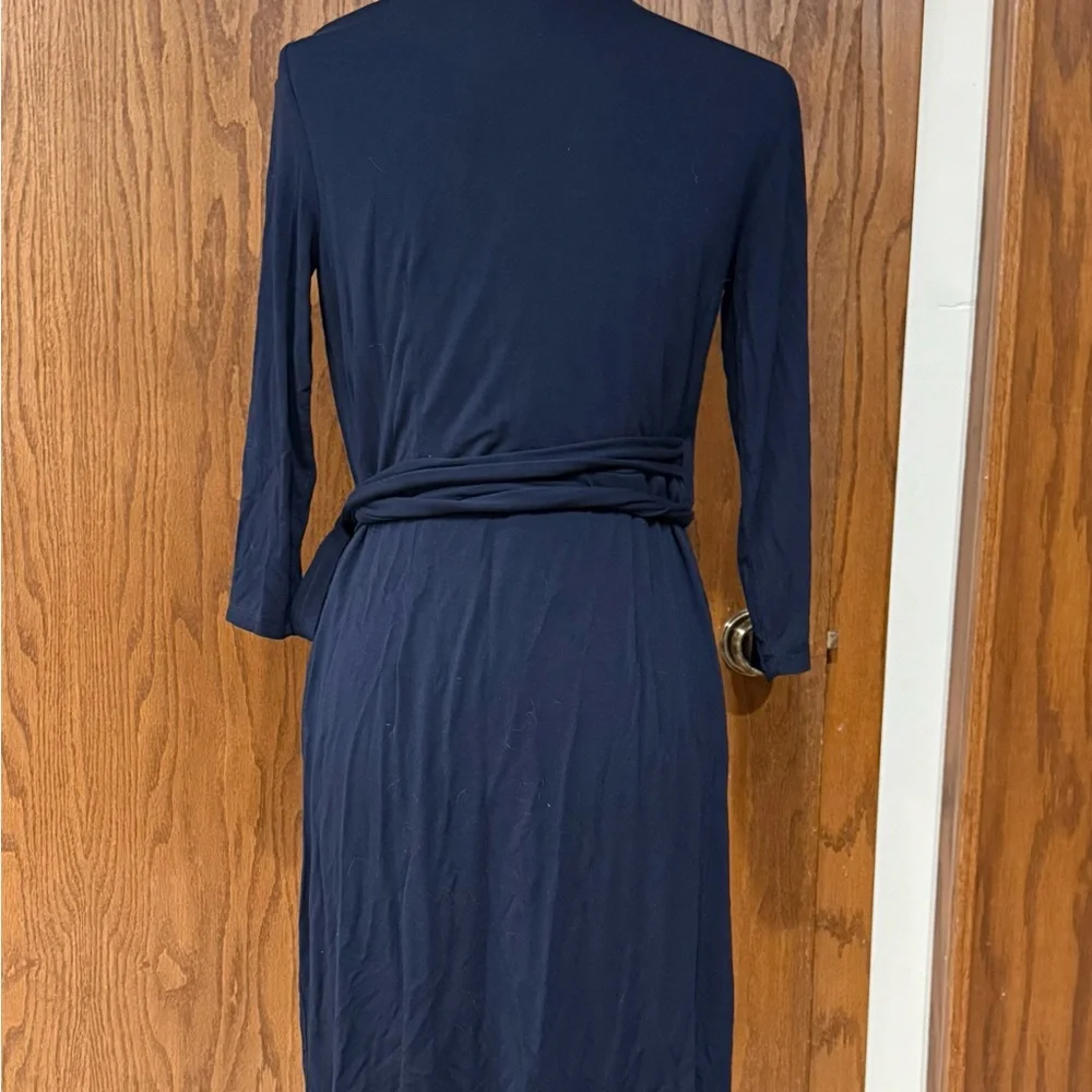 LOFT Blue Asymmetrical Wrap Dress EUC - Picture 2 of 3